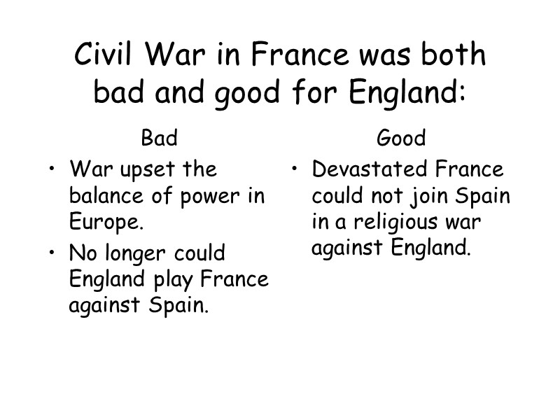 Civil War in France was both bad and good for England: Bad War upset